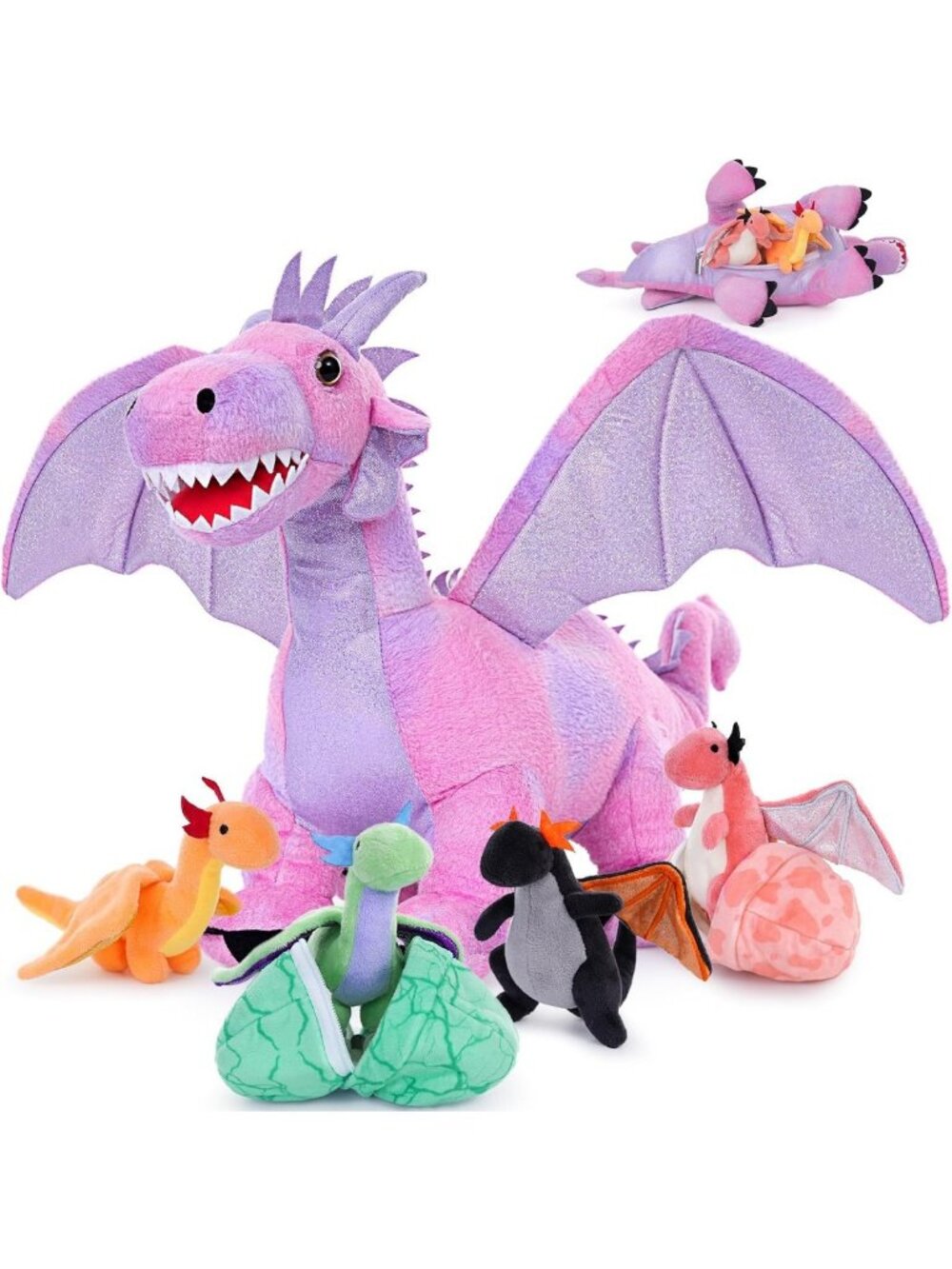Adorable Pink Dragon Plush Toy Set - 7 Pieces, 21.6" Soft Stuffed Animals